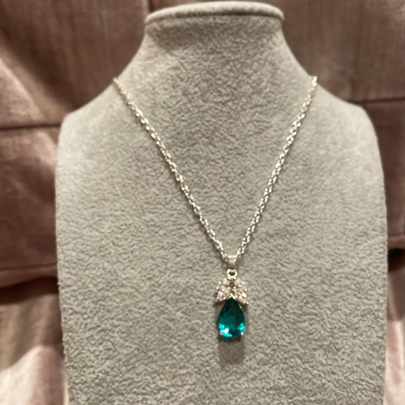 Aqua Blue Angel Pendant Necklace 17” - Picture 4 of 8